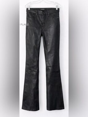 J Brand Black Leather High-Rise Slim Flare Pants lamb leather size 26